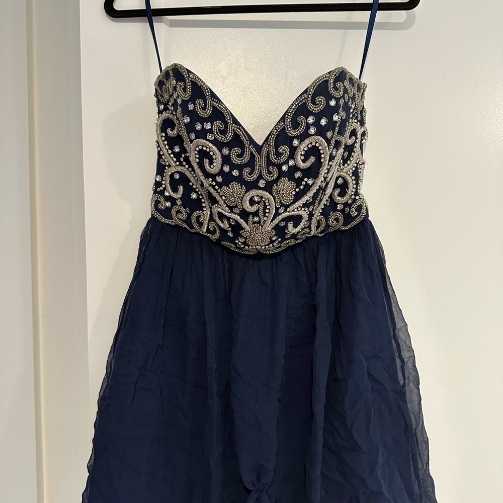 Navy Blue Mini Embellished Dress